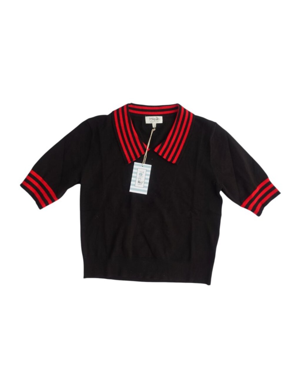 Tulip B Women's Short sleeves TOP Retro style in Black with red Stripes size M